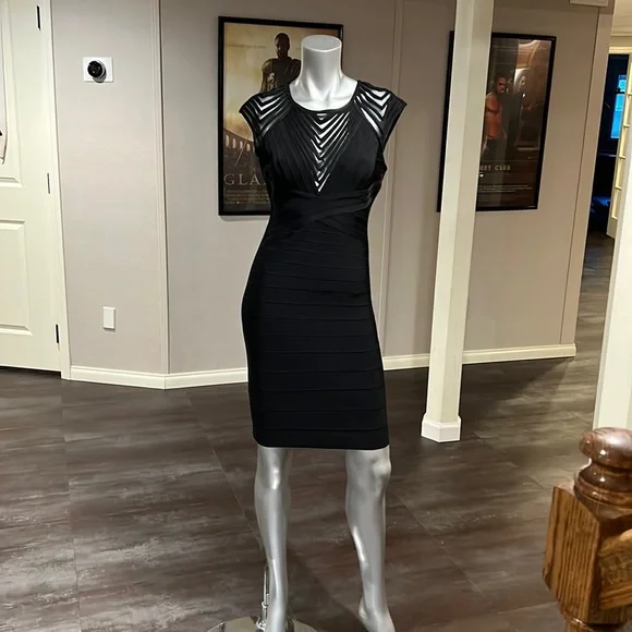 Herve Leger Mesh-Inset Cap-Sleeve Bandage Dress Herve Leger Mesh-Inset Cap-Sleeve Bandage Dress